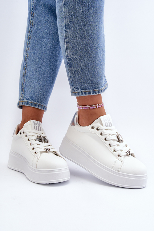 Dámské boty na platformě s ozdobami bílé Herbisa