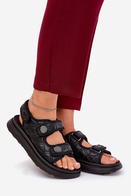 Dámské sandály s ozdobnými detaily na suchý zip černé Zoliner