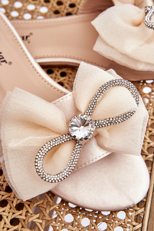 Dámské pantofle s mašlí a kamínky béžove Jolene