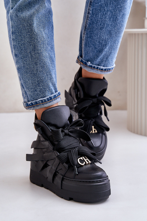 Kožené Dámské Sneakersy Na Masivní Platformě CheBello 4561 Černé