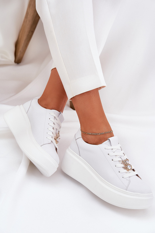Dámské Kožené Sportovní Boty Na Platformě S Připínákem Vinceza 39922 Bílé