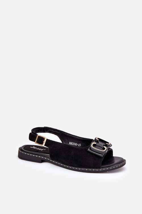 Ploché Sandále S Dekoráciou Eko Semiš Čierne Lilria