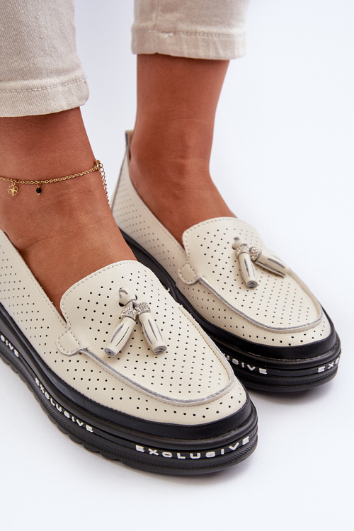 Dámské kožené mokasíny na platformě béžové Assetnima