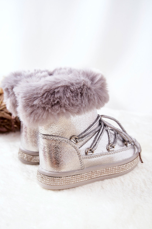 Detské snehové topánky so striebornou granis kožušinou