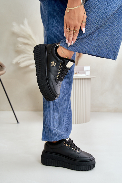 Sneakers Dámske Športové Topánky Zateplené Na Masívnej Podešvi Čierne Ardiela