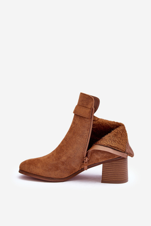 Zamszové Boty Na Podpatku S Klipem Brązové Bronte