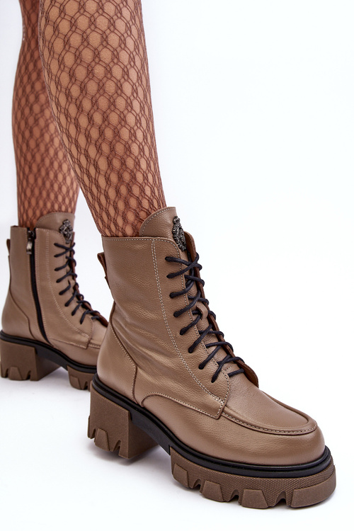 Kožené Dámské Zateplené Botky Trapery Lemar Hnědé Rehin