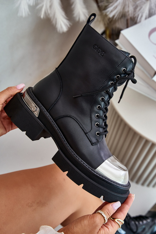 Zateplené Dámske Topánky Z Prírodnej Kože Čierne Goe OO2N4119