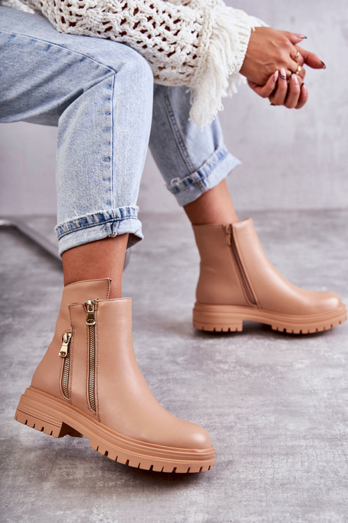 Dámské kožené kozačky na zip Béžová Navarra