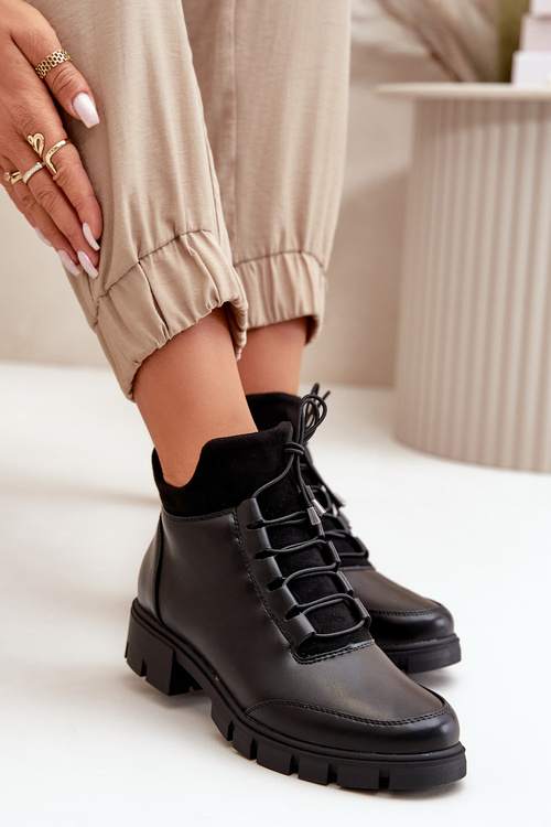 Nízké Dámske Zateplené Čižmy Z Eko Kože Čierne Erisabelle