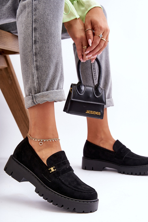 Suede Poleafers s dekoráciou čierna esperta