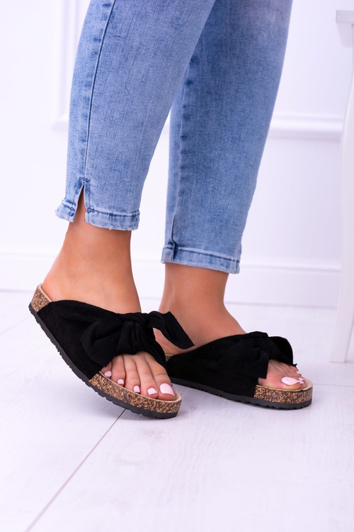 černé dámské pantofle s luky Sunshine