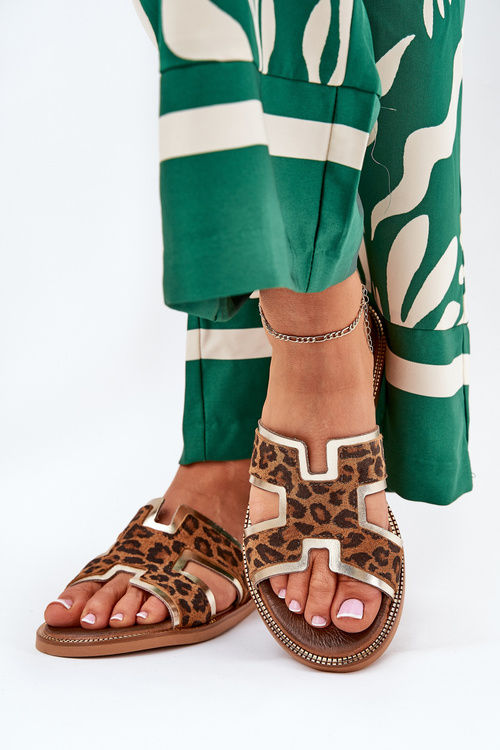 Kožené Ploché Klapky S Pantherou Zazoo 40383 Hnědé