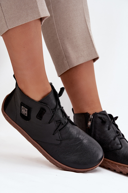 Kožené dámske poltopánky Barefoot s ozdobným detailom Zazoo 30072 Čierne