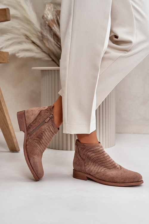 Dámské Botky Na Plochém Podpatku Perforované Hnědé S.Barski HY42-076