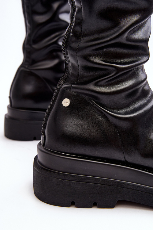 Dámské kozačky s páskou na platformě GOE MM2N4068 Černé