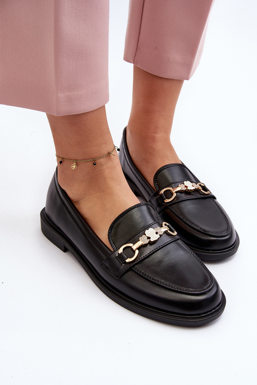 Dámske mokasíny na plochom podpätku z eko-kože čierne Vimedia