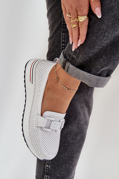 Dámske Kožené Mokasíny Na Platforme S.Barski LR51-556 Biely