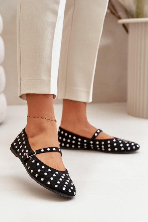 Zdobené baleríny s páskem eko zamšové černé Tirilissa