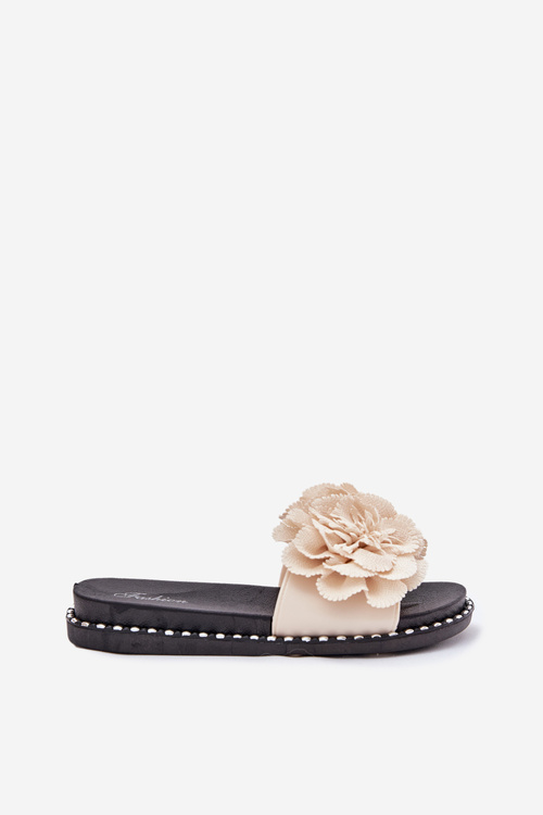 Dámske Šľapky S Textilnými Kvetmi Béžové Elachase