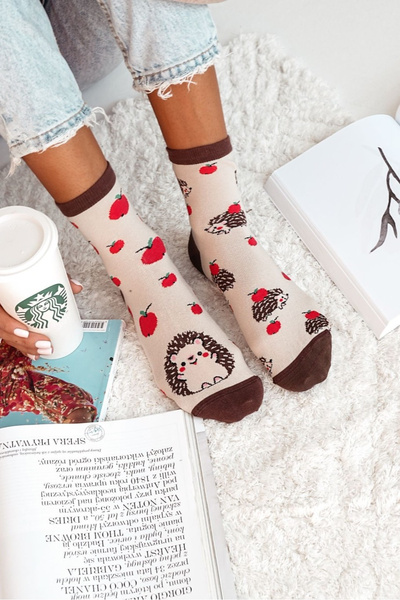 Dámske Ponožky Ježkovia A Jablká Béžové