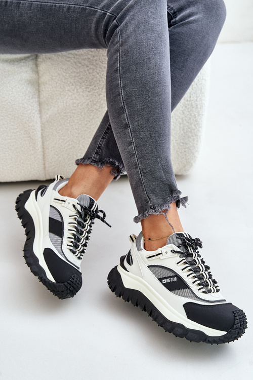 Kožené Dámske Sneakersy Na Platforme Big Star OO274A220 HI-POLY SYSTEM Biela-Čierna