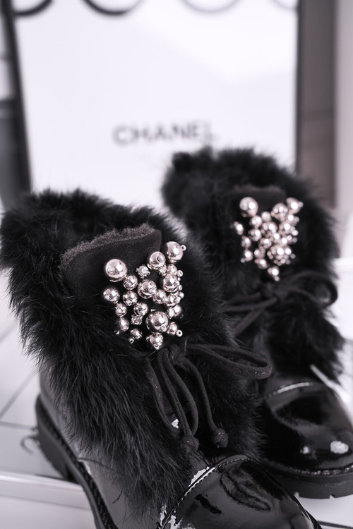 Dětské Teplé Boty S Kožešinou Lakované Černé Ella