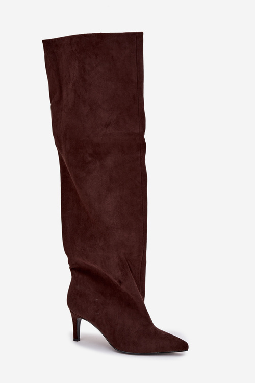 Dámské kozačky na jehlovém podpatku bez zapínání v čokoládové barvě Mavilla