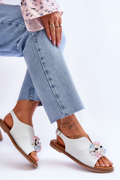 Dámské kožené sandály s kamínky bílé Mersea