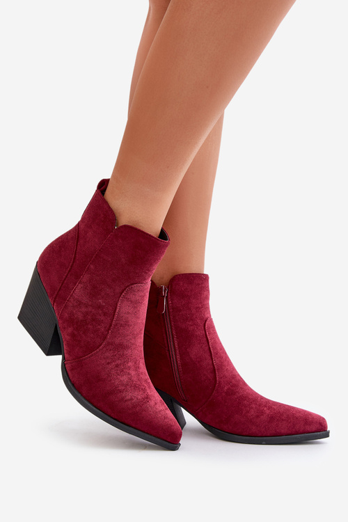 Zateplené Kožené Boty Cowboy Eko Semišové Na Zip Bordové Virtris