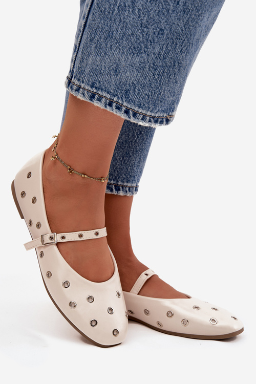 Dámske baleríny s remienkom a sponou béžové Janelor