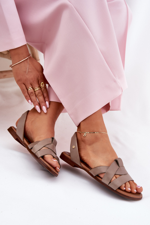 Zazoo 40185 Pohodlné Kožené Nazúvacie Sandále Tmavo Béžové