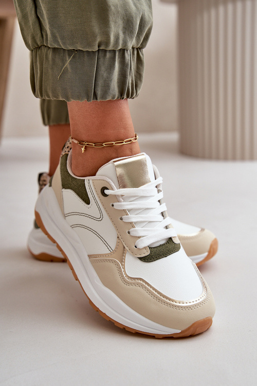 Dámské sneakersy na platformě z eko kůže béžovo-zelené Issatta