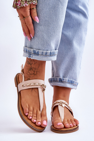 Dámské sandály s řetízkem Béžove Jessica