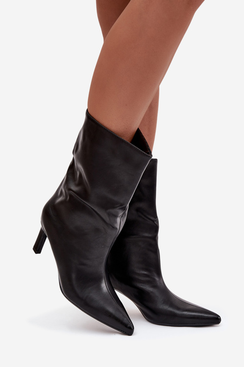 Vklouzněte dámské kotníkové boty na jehlovém podpatku z ekokůže černé Norell