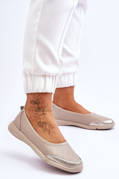 Kožené dámské prolamované baleríny Béžová Lucy