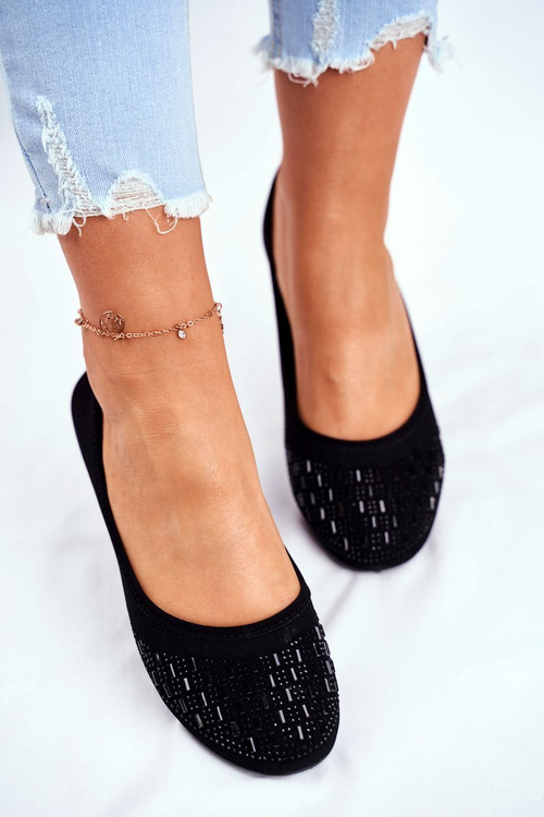 Čierne dámske baleríny s amantero zirkónmi