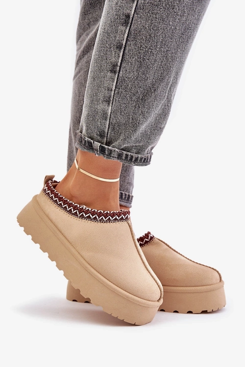 Nízké dámské sněhule s výšivkou na platformě světle béžové Narirya