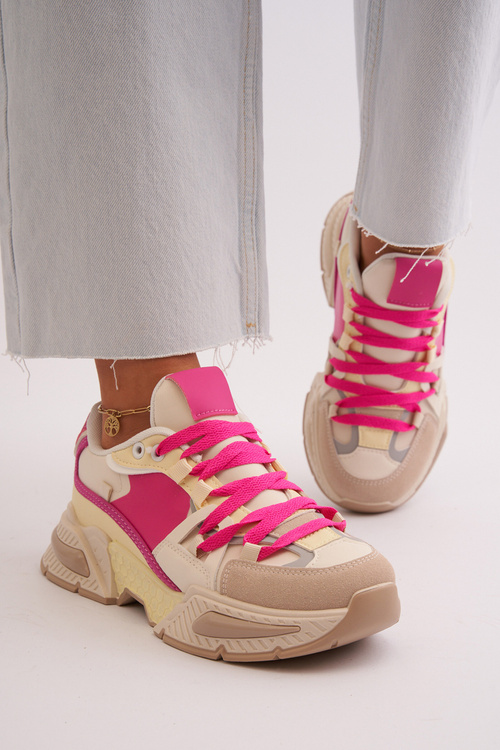 Dámske módne športové topánky šnurované béžové béžové ružové chladenie!