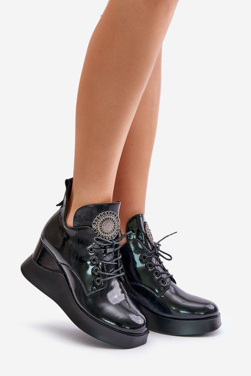 Dámske Lakované Kotníkové Topánky Zateplené Vinceza 66706 Čierne