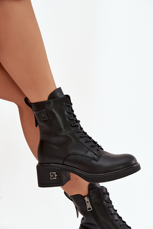 Zateplené Dámske Čižmy Z Pravej Kože Na Klocku Vinceza 66819 Čierne