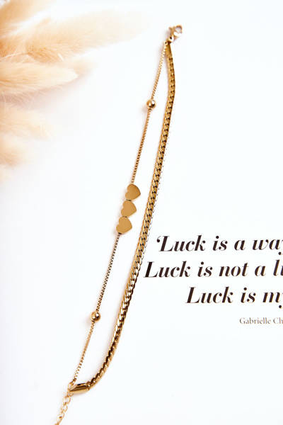 Dámsky dvojitý náramok tri srdcia zlata