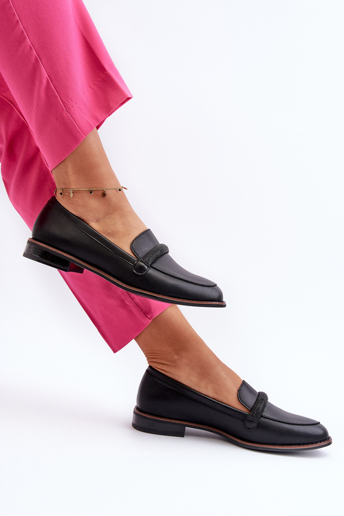 Dámské kožené mokasíny s ozdobným páskem černé Saosin