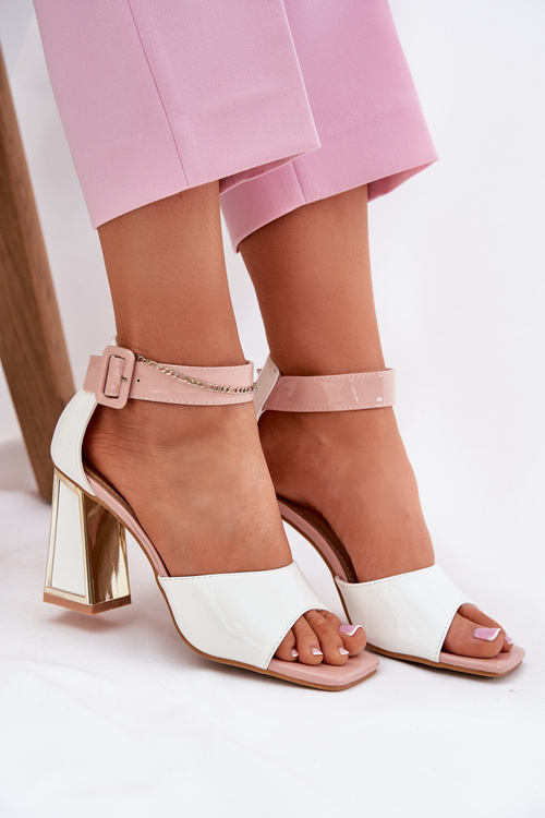 Lakovane Dámské Sandály Na Podpatku Vinceza 20266 Bílé