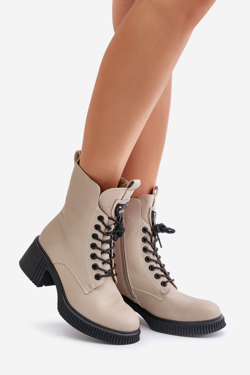 Zateplené dámské botky z přírodní kůže Béžové Vinceza 66671