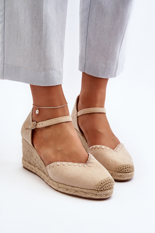 Zamšové sandále espadrily s klincom a pleteným detailom béžové Raylin
