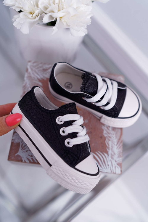 Detské trblietavé čierne hmlisté tenisky