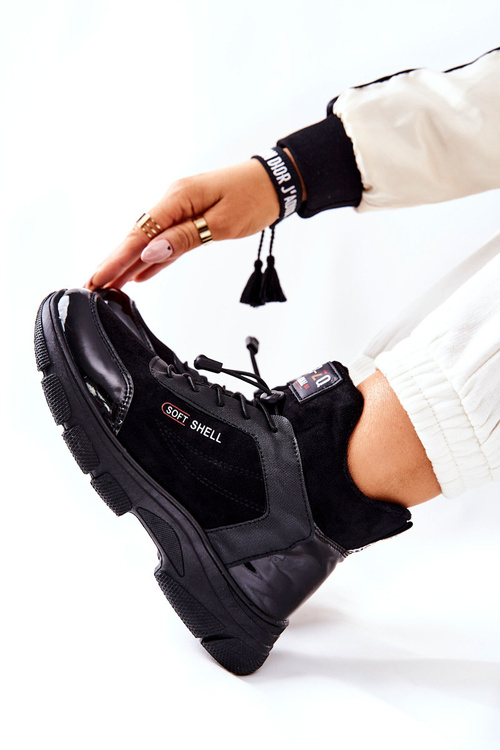 Kožené Polstrované Tenisky Na Vysokém Podpatku Černé Merit