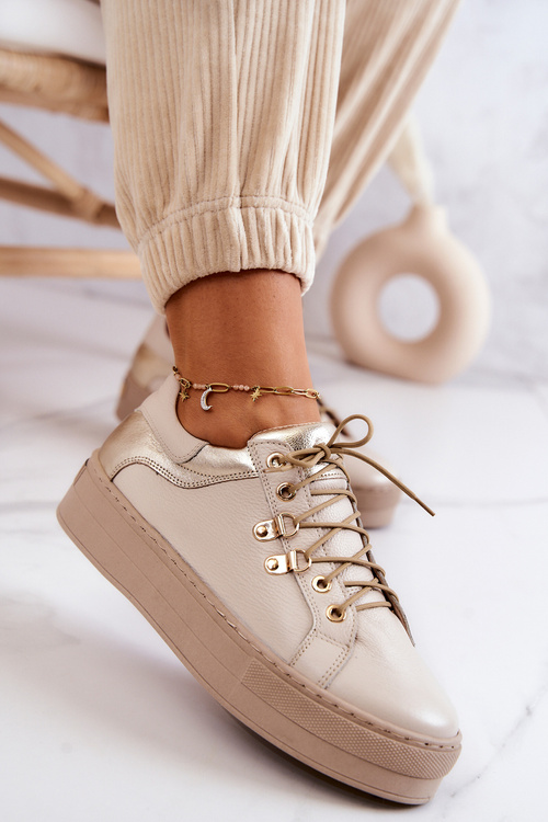 Kožené športové topánky na svetelnej béžovej platforme Mary Ann