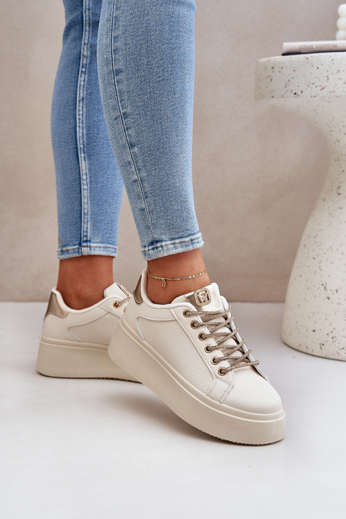 Tenisky Na Platformě S Ozdobnými Šněrováním Béžové Fonetha